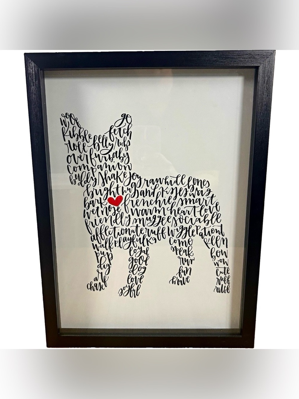 French Bulldog Typography Word Art Heart Framed Print Wall Art Black Shadow Box